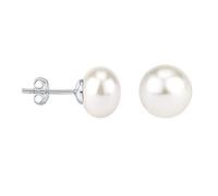 SILVEGO Damen Perlenohrringe - 925 Sterling Silber, hypoallergene Ohrstecker Süßwasserperlen 10 mm, hohe Qualität Silber rhodiniert, nickelfrei