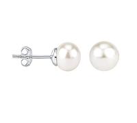 SILVEGO Damen Perlenohrringe - 925 Sterling Silber, hypoallergene Ohrstecker Süßwasserperlen 6 mm, hohe Qualität Silber rhodiniert, nickelfrei