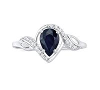 SILVEGO Damen Ring aus 925 Sterling Silber mit echtem dunkelblauem Saphir und Zirconia