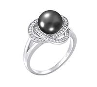 SILVEGO Damen Ring aus 925 Sterling Silber mit echter schwarzer Perle und Zirkonia