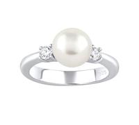 SILVEGO Damen Ring aus 925 Sterling Silber mit weißer Perle und Zirkonia