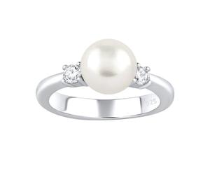 SILVEGO Damen Ring aus 925 Sterling Silber mit weißer Perle und Zirkonia