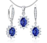 SILVEGO Damen Saphir Schmuck-Set aus 925 Sterling Silber Ohrringe und Halskette mit Anhänger mit synthetischem Saphir