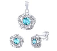 SILVEGO Damen Schmuck-Set aus 925 Sterling Silber Blume mit echtem blauem Topas Swiss und Zirconia