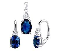 SILVEGO Damen Schmuck-Set aus 925 Sterling Silber mit synthetischem dunkelblauem Saphir