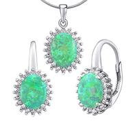 SILVEGO Damen Schmuck-Set aus 925 Sterling Silber mit synthetischem grünem Opal
