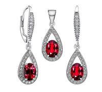 SILVEGO Damen Schmuck-Set aus 925 Sterling Silber mit synthetischem Rubin - Ohrringe und Anhänger