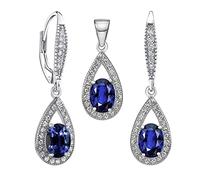 SILVEGO Damen Schmuck-Set aus 925 Sterling Silber mit synthetischem Saphir - Ohrringe und Anhänger