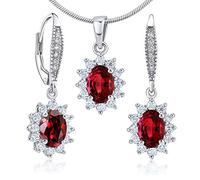 SILVEGO Damen Schmuck-Set aus 925 Sterling Silber Ohrringe und Anhänger mit synthetischem Rubin