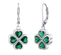 SILVEGO Kleeblatt Ohrringe mit grünen Zirkonia 925 Sterling Silber Ohrringe Hängend