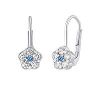 SILVEGO Mädchen Ohrringe aus 925 Sterling Silber mit Swarovski Zirconia Blume Blau