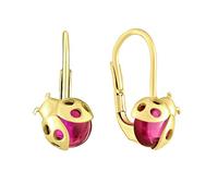 SILVEGO Mädchen Ohrringe aus Gelbgold 14 Karat (585) Marienkäfer mit synthetischem Rubin