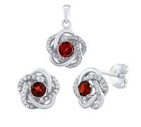 SILVEGO Silberschmuckset ROSALYN - Ohrringe und Anhänger mit Granat und Brilliance Zirconia