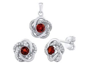 SILVEGO Silberschmuckset ROSALYN - Ohrringe und Anhänger mit Granat und Brilliance Zirconia