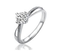 SILVEGO Verlobungsring Damen 925 Sterlingsilber rhodiniert mit Zirkonia, Solitärring mit seitlichen Zirkoniasteinen