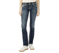Silver Jeans Co. Damen Suki Curvy Fit Mid Rise Straight Leg Jeans, Vintage Dark Wash mit Lurex-Stich, 32W x 30L
