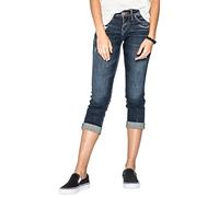 Silver Jeans Co. Women's Suki Curvy Fit Mid Rise Capri Jean, Dark Denimotion, 26x22.5