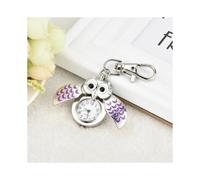 (Silver, One Size) (Projector)New Mini Metal Key Ring Owl Double Open Quartz Watch Clock-
