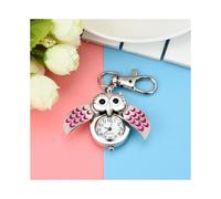 (Silver, One Size) (Projector)New Mini Metal Key Ring Owl Double Open Quartz Watch Clock-