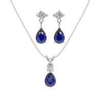 Silver Smile Schmuck-Set für Damen aus Sterlingsilber mit birnenförmiger 7 x 5 mm Edelstein-Halskette mit 3 mm natürlichem weißem Topas und passenden birnenförmigen Edelstein-Ohrringen, 2.5mm x 2.5mm