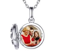 SILVERCUTE Damen Foto Kette 925 Silber Runde Anhänger zum Öffnen personalisiert Zirkonia Baum des Lebens Medaillon für Bilder 1,5mm/45cm Rolokette einziges Geschenk für Geburtstag