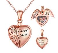 SILVERCUTE Damen Fotokette personalisierte Anhänger Silber 925 Rose Herz Medaillon zum Öffnen Bild Amulett Rosegold vergoldet Schmuck Accessoire für Weihnachten Valentinstag