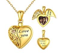 SILVERCUTE Damen personalisiert Rose Medaillon zum Öffnen 18k vergoldet Photo Bild Amulett 925er Silber Herz Anhänger Halskette Foto Kette Herzanhänger Schmuck für Frauen