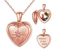 SILVERCUTE personalisiert Fotokette mit Geburtsstein Damen 925 Silber Herz Medaillon zum Öffnen Photo Bild Amulett Halskette Schmuck Rosegold vergoldet Schmuck für Weihnachten Valentinstag