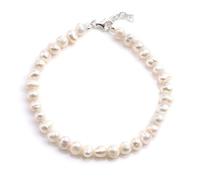 Silverly Frauen 925 Sterling Silber 5-6 mm Süßwasser-Zuchtperlen-Armband 19-21cm