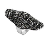 Silverly Sterling Silber Markasit Panzerring | Funkelnder 925 Silber Langschildring | Gotische Vollfingerringe im Mittelalterlichen Stil für Damen | Schmuck im Art-Deco-Vintage-Stil der 1920er