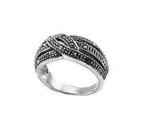 Silverly Sterlingsilber-Ring mit Gekreuztem Markasit für Damen | Breiter Verflochtener Criss-Cross-Ring aus 925er Silber | Art-Deco-Schmuck im Vintage-Stil | Geflochtener Ehering mit Dickem Band