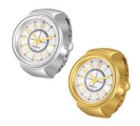 Silverora 2PCS Ringuhr Fingeruhr Herren Damen Analog Quarzuhr Arabische Ziffern Muschelzifferblatt elastisches Band einfache Gold Silber