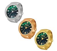 Silverora 3PCS Finger Uhr Ringuhr für Damen und Herren, analoge Quarzuhr, arabische Ziffern, grünes Zifferblatt, elastisches Band, Rosegold, Goldsplitter, Fingeruhr