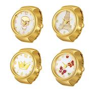 Silverora 4PCS Finger Uhr Ringuhr für Damen und Herren, analoge Quarzuhr, arabische Ziffern, Eiffelturm, Totenkopf, Krone, Schmetterling, Zifferblatt, elastisches Band, goldene Fingeruhr