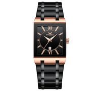 Silverora Armbanduhr Herren Rechteckig Herrenuhren: 3ATM Wasserdicht Eckige Analoge Quarz Uhren Herren Multifunktional Kalender Leuchtzeiger Uhr mit Edelstahlarmband Geschenke für Männer schwarz rosa