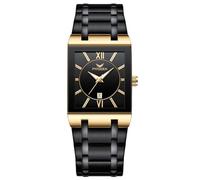Silverora Armbanduhr Herren Rechteckig Herrenuhren: 3ATM Wasserdicht Eckige Analoge Quarz Uhren Herren Multifunktional Kalender Leuchtzeiger Uhr mit Edelstahlarmband Geschenke für Männer schwarz Gold