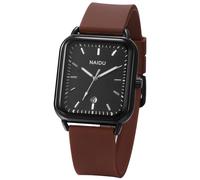 Silverora Damenuhren Herrenuhren Silikon Rechteckige: Datum Kalender Analoge Quarz Uhren Damen Herren Eckige Jelly Silikonarmband Sportuhr mit Balkenskala Geschenke für Frauen Männer braun