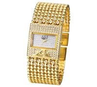 Silverora Damenuhren Rechteckige Diamant Golduhr: Glänzend Großes Zifferblatt Analog Quarz Uhren Damen mit Breit Mehrschichtig Perlenarmband Verstellbar Strass Armbanduhren Geschenke für Frauen Gold