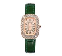 Silverora Damenuhren Rechteckige Leder Uhr Damen- Elegante Analoge Quarz Armbanduhr mit Lederarmband Volldiamant Strass Rechteck Quadratuhr mit Römische Zahlenskala Geschenke für Frauen Mädchen Grün
