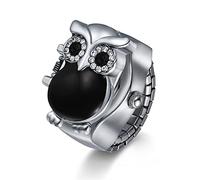 Silverora Eule Fingeruhr Damen Herren Flip-Open Quarz Analog Ring Uhren Verstellbar Herrenuhr Damenuhr