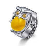 Silverora Eule Fingeruhr Damen Herren Flip-Open Quarz Analog Ring Uhren Verstellbar Herrenuhr Damenuhr