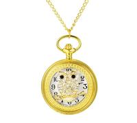 Silverora Eule Taschenuhr Vintage Uhren - Damen Herren Analoge Quarz Uhr mit Kette Retro Hohle Skelett Zirkon Strass Eule Ketteuhr Geschenke für Frauen Männer Gold
