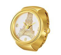 Silverora Finger Uhr Ringuhr für Damen und Herren, analoge Quarzuhr, arabische Ziffern, Eiffelturm, Totenkopf, Krone, Schmetterling, Zifferblatt, elastisches Band, goldene Fingeruhr