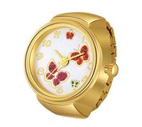 Silverora Finger Uhr Ringuhr für Damen und Herren, analoge Quarzuhr, arabische Ziffern, Eiffelturm, Totenkopf, Krone, Schmetterling, Zifferblatt, elastisches Band, goldene Fingeruhr