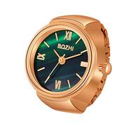 Silverora Finger Uhr Ringuhr für Damen und Herren, analoge Quarzuhr, arabische Ziffern, grünes Zifferblatt, elastisches Band, Rosegold, Goldsplitter, Fingeruhr