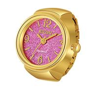 Silverora Finger Uhr Ringuhr Herren Damen analoge Quarzuhr, arabische Ziffern, Zifferblatt, elastisches Band, Bling, bunt, goldene Fingeruhr