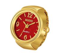 Silverora Finger Uhr Ringuhr Herren Damen analoge Quarzuhr, arabische Ziffern, Zifferblatt, elastisches Band, Bling, bunt, goldene Fingeruhr