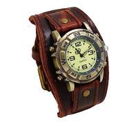 Silverora Herrenuhr Leder Herren Uhr: Steampunk Analog Quarz Armbanduhr Gotik Verstellbar Echt Lederarmband Uhren mit breite Manschetten Halloween Zubehör Geschenke für Männer Jungen Dunkelbraun