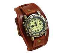 Silverora Herrenuhr Leder Herren Uhr: Steampunk Analog Quarz Armbanduhr Gotik Verstellbar Echt Lederarmband Uhren mit breite Manschetten Halloween Zubehör Geschenke für Männer Jungen Braun