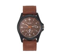 Silverora Herrenuhr Militäruhr Nylon Kalender: Einfach Großes Monokular Dekoration Zifferblatt Analoge Quarzuhr Datum Kalender Outdoor Sportuhr mit Nylonarmband Geschenke für Männer Jugend Braun